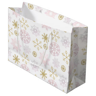 Snowflake Winter Wonderland in Blush Pink & Gold Large Gift Bag