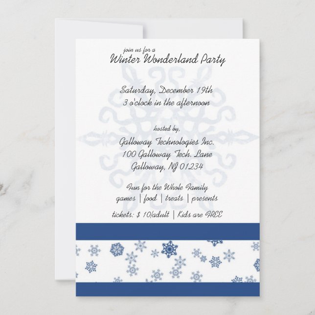 Snowflake Winter Wonderland Party Invitations (Front)