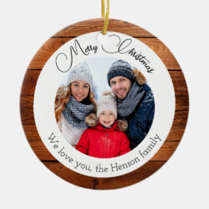 Snowflake Wood Christmas Family Photo  Ceramic Tree Decoration