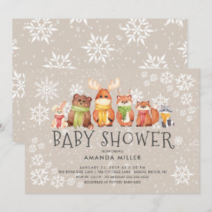 Snowflake Woodland Animals Baby Shower Invitation