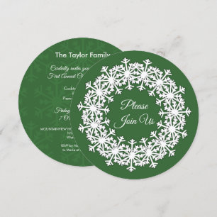 Snowflake Wreath Green Invitation