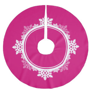 Snowflake Wreath in Fuchsia Pink & White Brushed Polyester Tree Skirt