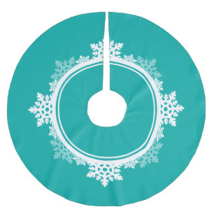 Snowflake Wreath in Teal Blue & White Brushed Polyester Tree Skirt