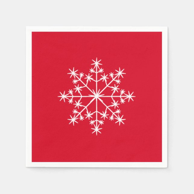 Snowflake Xmas Christmas Red Holiday Napkin (Front)