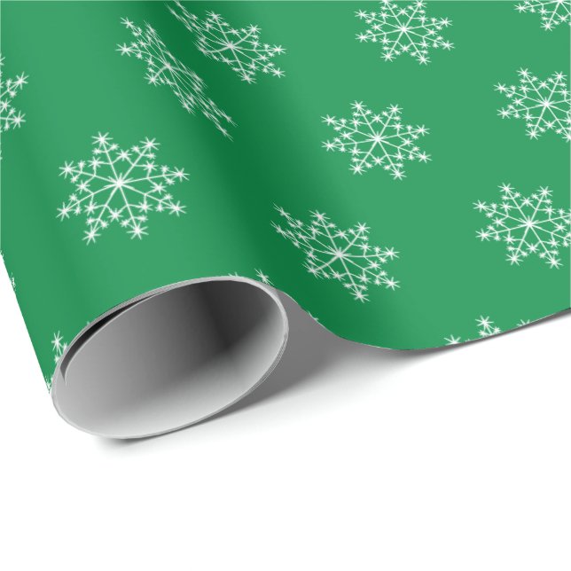 Snowflake Xmas Pattern Christmas Green Holiday Wrapping Paper (Roll Corner)