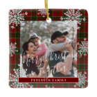 Snowflakes 2 family photo personalized red tartan