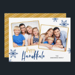 Snowflakes 2 Photos Happy Hanukkah Holiday Card<br><div class="desc">This Hanukkah photo card offers a simple design with 2 photos and the greeting "Happy Hanukkah" appearing in dark blue and gold. The background is accented with dark blue snowflakes.</div>