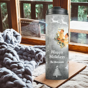Snowflakes 4 Photo Template Pastel Grey Christmas  Thermal Tumbler
