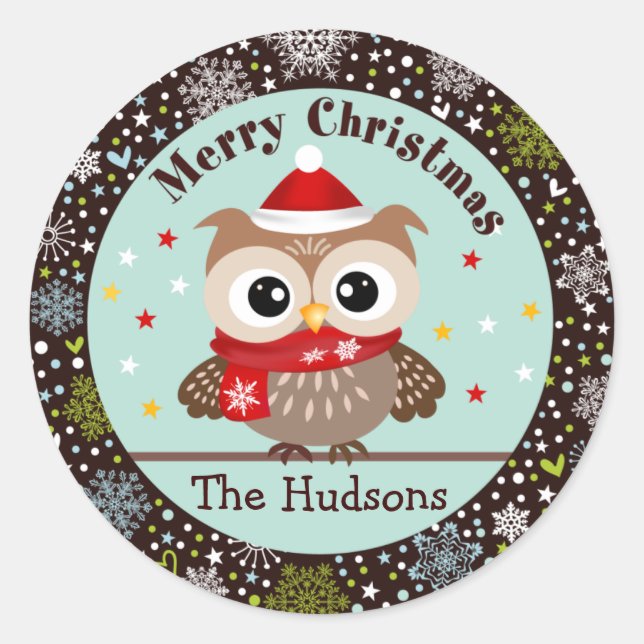 Snowflakes and Baby Owl Christmas Stickers (Front)