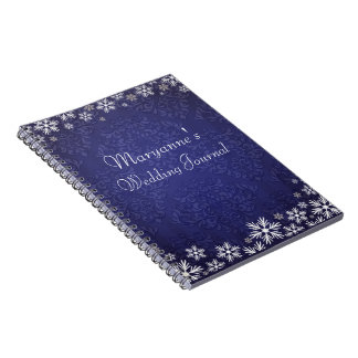 Snowflakes and Blue Damask Wedding Journal