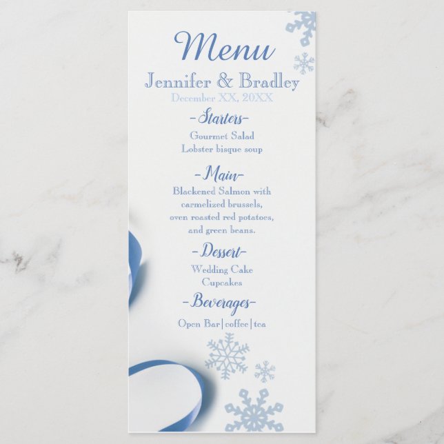 Snowflakes and Blue Ribbons Menu (Front)