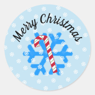 Snowflakes and Candy Cane Classic Round Sticker