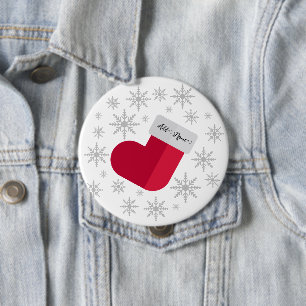 Snowflakes and Christmas Stocking Add Name 10 Cm Round Badge