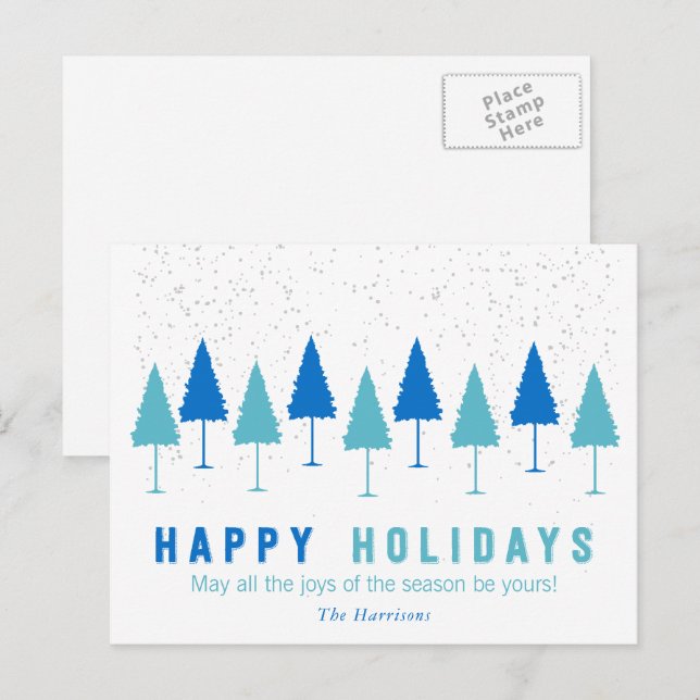 Snowflakes and Christmas Trees Holiday Postcard (Front/Back)