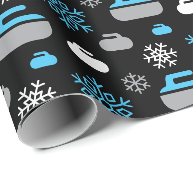 Snowflakes and Curling Rocks Wrapping Paper (Roll Corner)