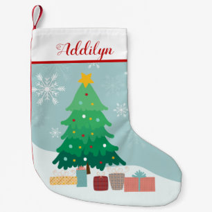 Snowflakes and Cute Christmas Tree Kids Small Christmas Stocking
