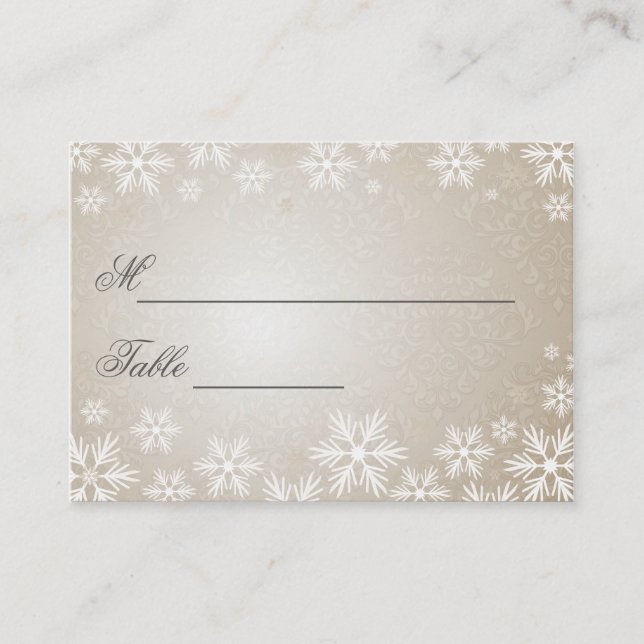Snowflakes and Damask Wedding Name Setting Place Card (Front)