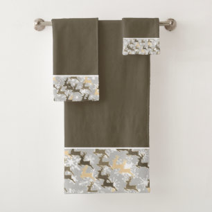 snowflakes and deer bath towel set