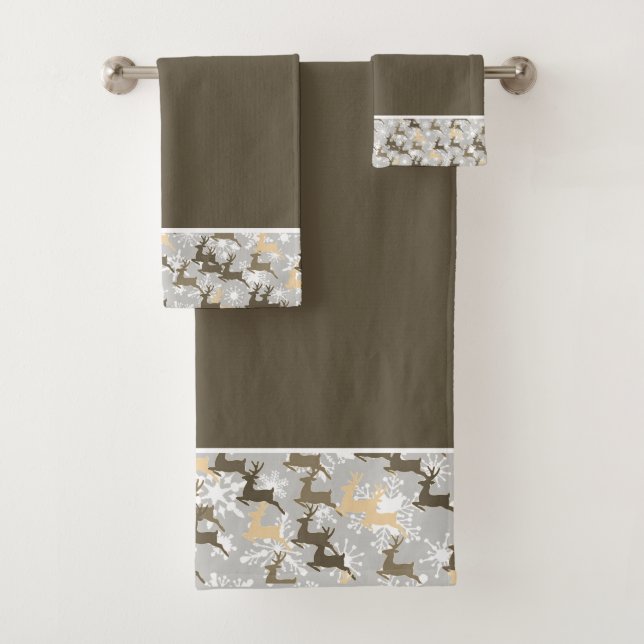 snowflakes and deer bath towel set (Insitu)