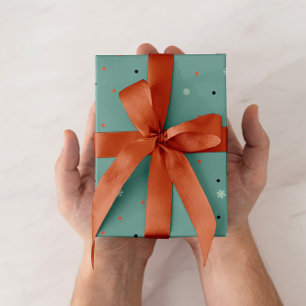 Snowflakes and dots on turquoise  wrapping paper
