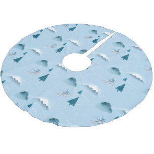 Snowflakes and Downhill Skier Brushed Polyester Tree Skirt