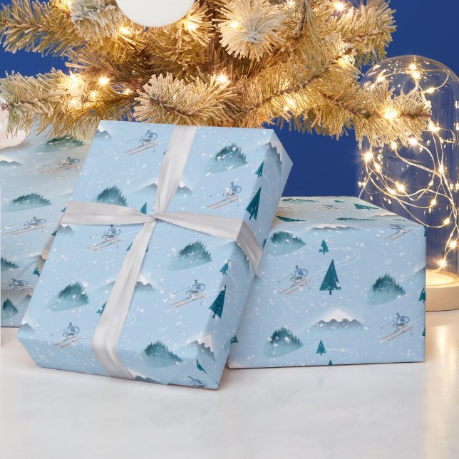 Snowflakes and Downhill Skier Wrapping Paper (Holidays)