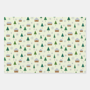 Snowflakes and fir trees wrapping paper