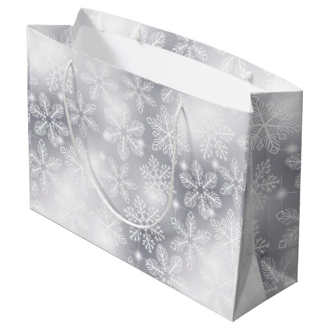 Snowflakes and lights large gift bag (Back Angled)