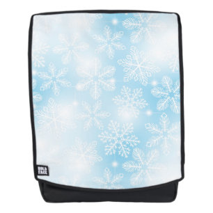 Snowflakes and lights on blue backpack