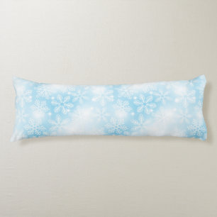 Snowflakes and lights on blue body cushion