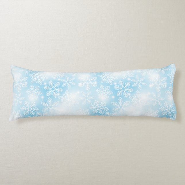 Snowflakes and lights on blue body cushion (Front)