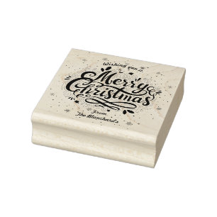 Snowflakes and Merry Christmas customisable Rubber Stamp