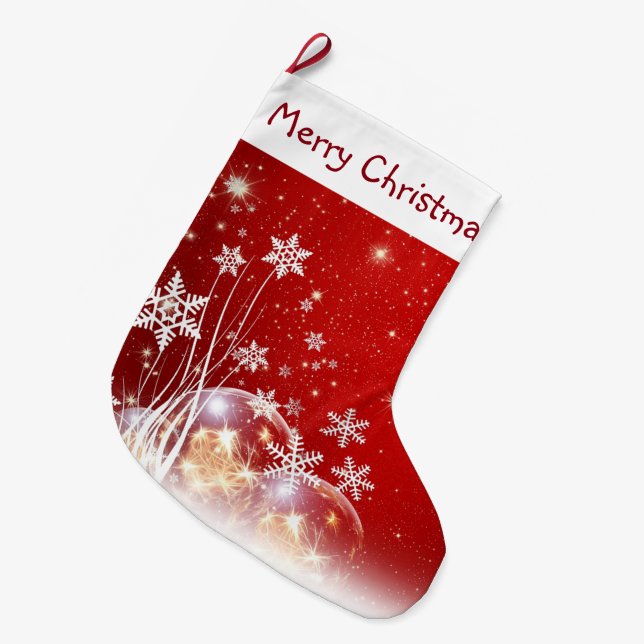 Snowflakes and Ornaments Large Christmas Stocking (Front (Hanging))