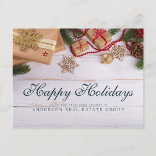Snowflakes and Pine    Rustic Holiday Greetings Postcard