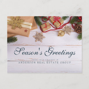 Snowflakes and Pine    Rustic Holiday Greetings Postcard