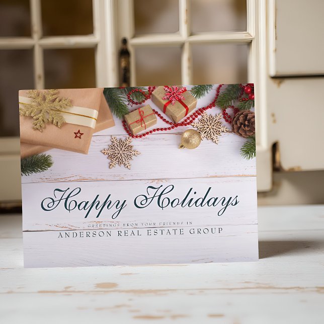 Snowflakes and Pine  | Rustic Holiday Greetings Postcard (Creator Uploaded)