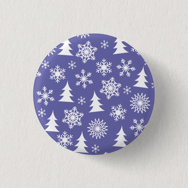 Snowflakes and Pine Trees Pattern 3 Cm Round Badge (Front)