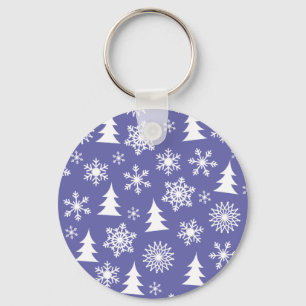 Snowflakes and Pine Trees Pattern Key Ring
