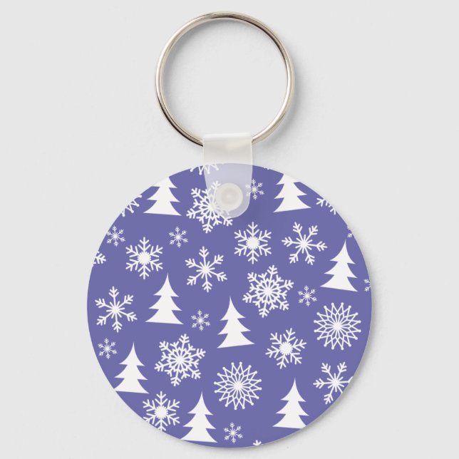 Snowflakes and Pine Trees Pattern Key Ring (Front)