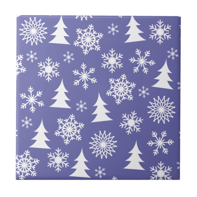 Snowflakes and Pine Trees Pattern Tile (Front)