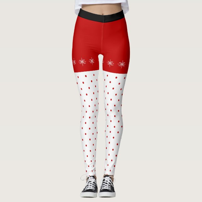 Snowflakes and Polka Dots Christmas Leggings (Front)