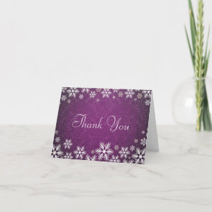 Snowflakes and Purple Damask Thank You Card