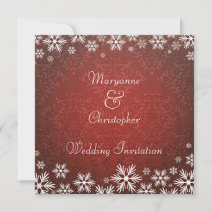 Snowflakes and Red Damask Wedding Invitation