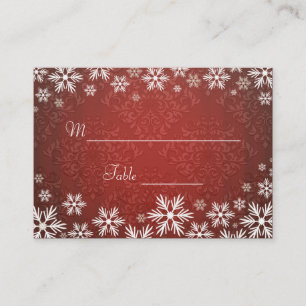 Snowflakes and Red Damask Wedding Place Setting Card