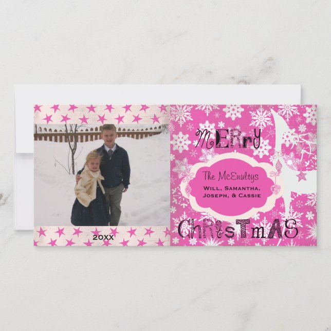 Snowflakes and Reindeer  Holiday Photo Card (Front)