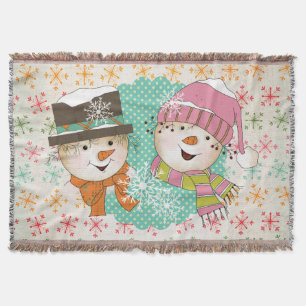 Snowflakes and Snowmen Holiday Throw Blanket