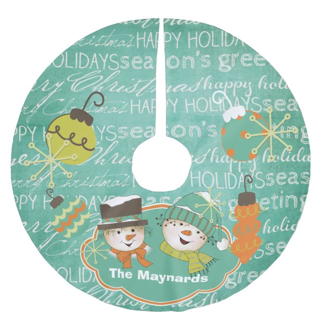 Snowflakes and Snowmen Typography Tree Skirt (Front)