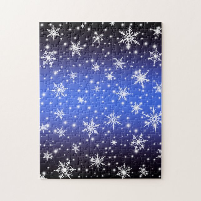 Snowflakes and Sparkles over Navy Blue Light Jigsaw Puzzle (Vertical)