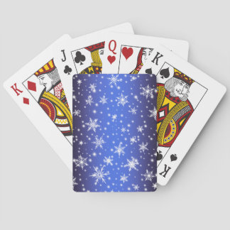 Snowflakes and Sparkles over Navy Blue Light Playing Cards