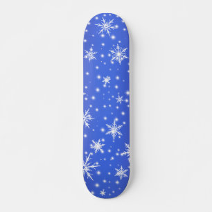 Snowflakes and Sparkles over Navy Blue Light Skateboard